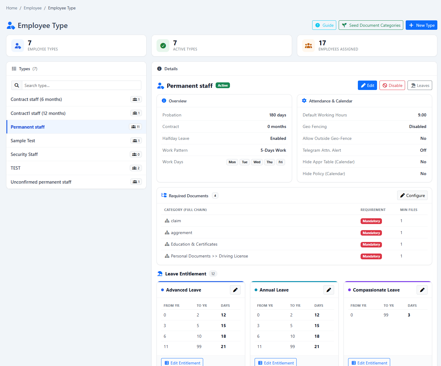Employee Documents & Compliance Files software screen